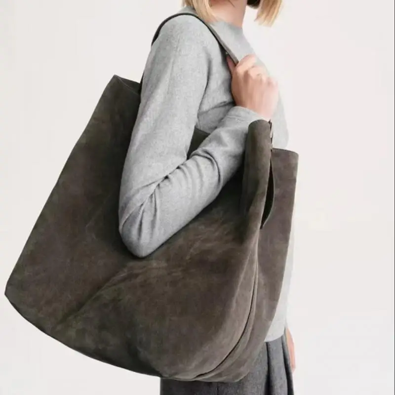 European and American retro suede frosted shoulder bag new commuting simple multifunctional large capacity portable shoulder bag