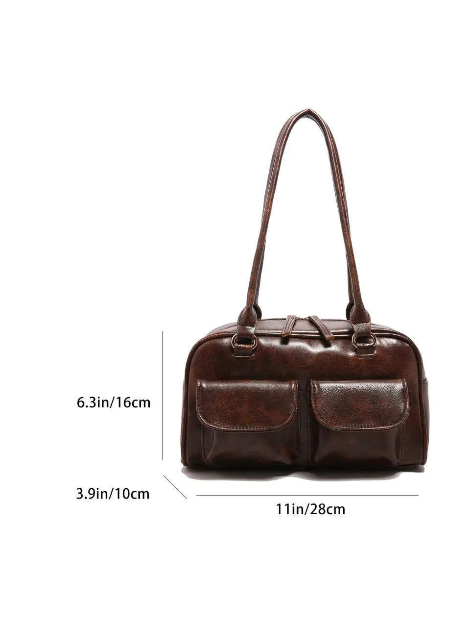 Vintage Women Business Shoulder Bags Simple Ladies Commute Tote Bag Pu Leather 2 Pocket Chic Female Underarm Hand Bag Handbags